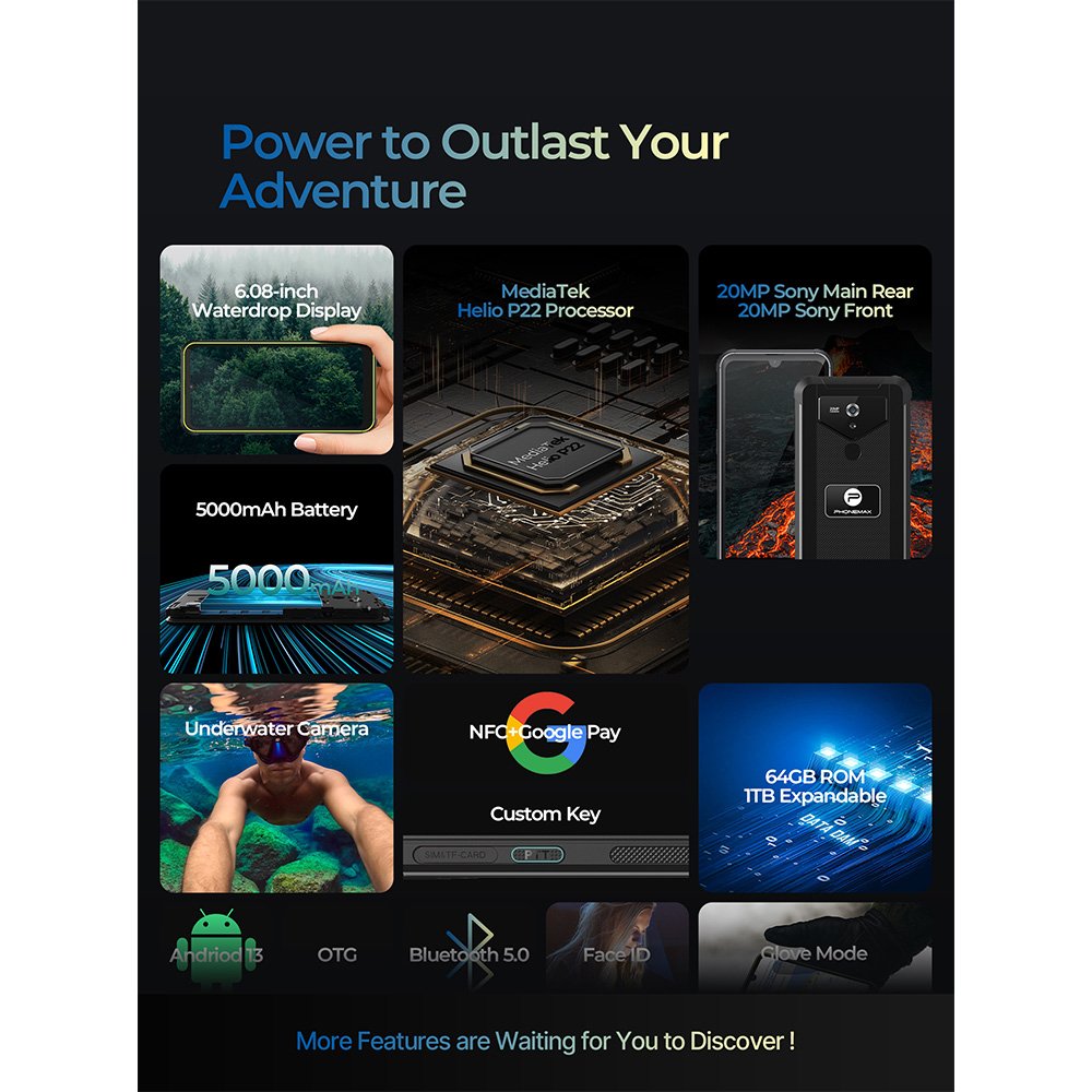 Phonemax M1pro OEM Waterproof Android 3G/4G Smartphone with NFC LTE/GSM capabilities IP68 rugged gaming RUGGED mobile phone